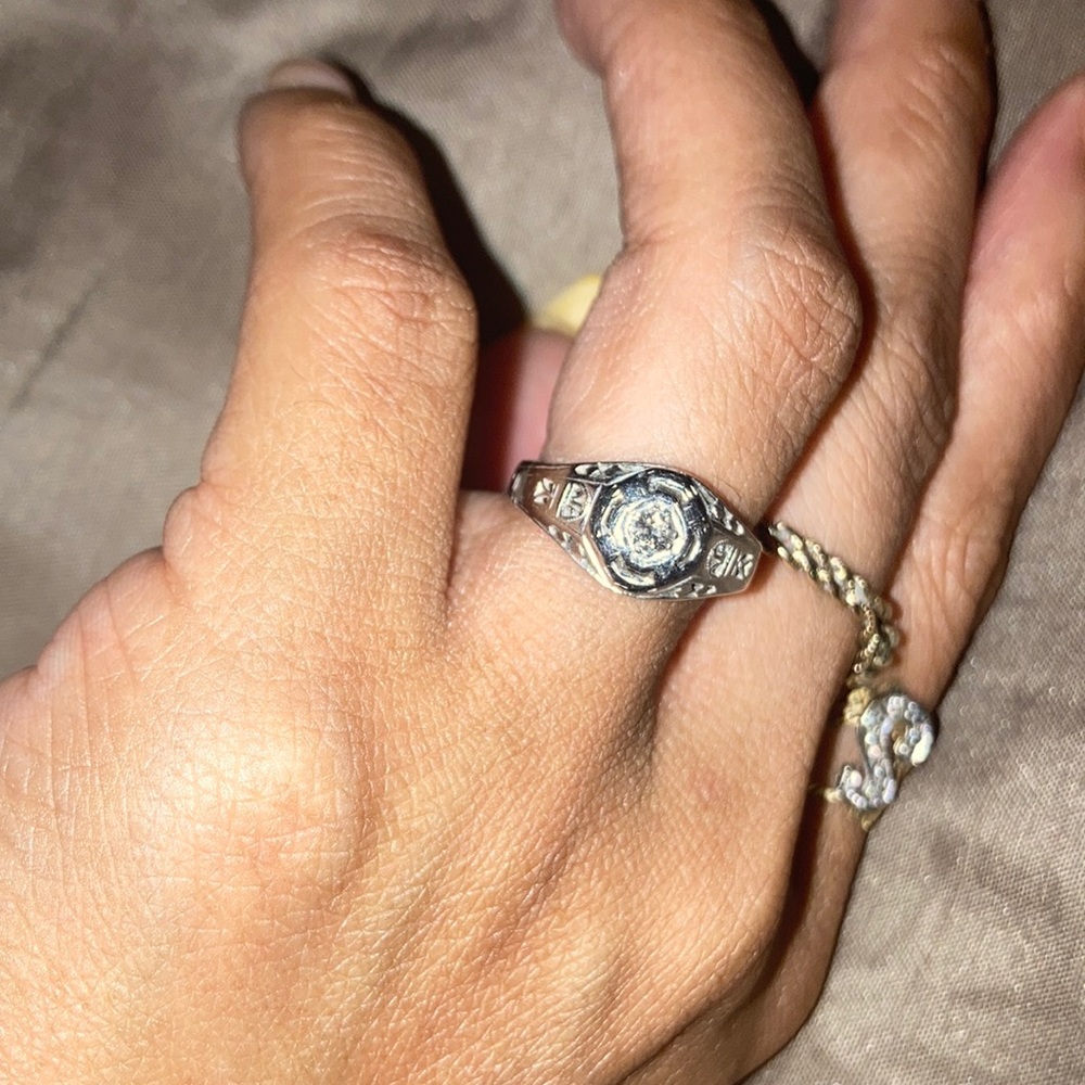 Platinum with a flawless antique diamond.